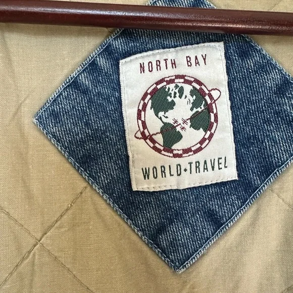 Denim Varsity Jacket with Beige Sleeves - Picture 3 of 5